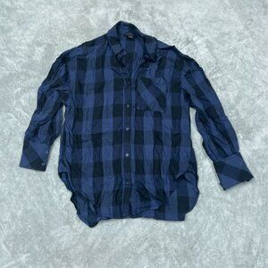 Sanctuary Blue & Black Plaid Button-Up Shirt M Cotton/Rayon Blend 6061